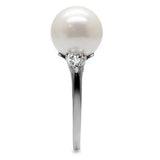 TK090 - High polished (no plating) Stainless Steel Ring with Synthetic Pearl in Aurora Borealis (Rainbow Effect) - Alamode - Flyclothing LLC