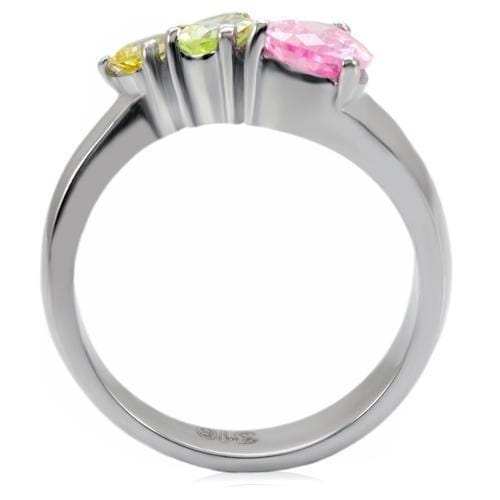 TK091 - High polished (no plating) Stainless Steel Ring with AAA Grade CZ in Multi Color - Alamode - Flyclothing LLC