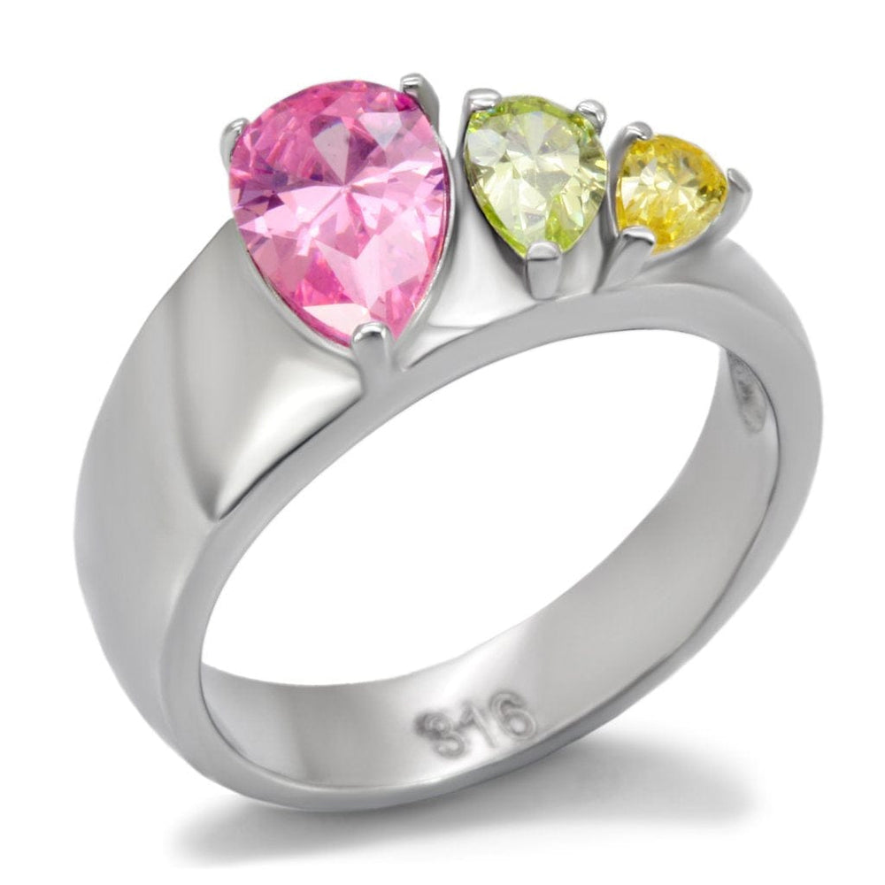 TK091 - High polished (no plating) Stainless Steel Ring with AAA Grade CZ  in Multi Color - Alamode