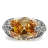 TK092 - High polished (no plating) Stainless Steel Ring with AAA Grade CZ  in Champagne - Alamode