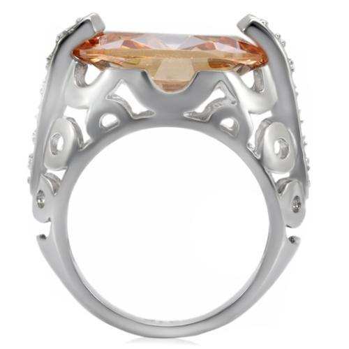 TK092 - High polished (no plating) Stainless Steel Ring with AAA Grade CZ in Champagne - Alamode - Flyclothing LLC