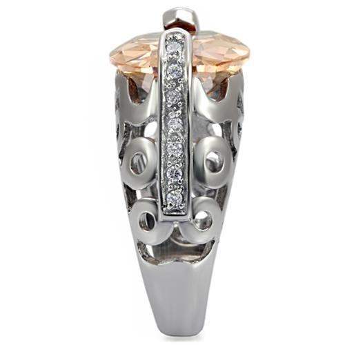 TK092 - High polished (no plating) Stainless Steel Ring with AAA Grade CZ in Champagne - Alamode - Flyclothing LLC