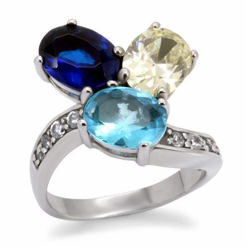 TK094 - High polished (no plating) Stainless Steel Ring with Synthetic Synthetic Glass in Multi Color - Alamode - Flyclothing LLC