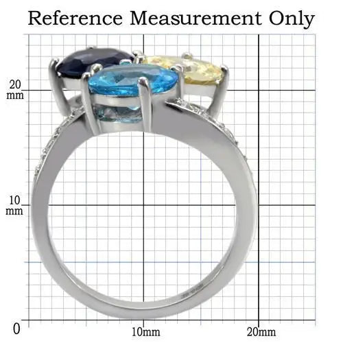 TK094 - High polished (no plating) Stainless Steel Ring with Synthetic Synthetic Glass in Multi Color - Alamode - Flyclothing LLC