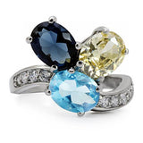 TK094 - High polished (no plating) Stainless Steel Ring with Synthetic Synthetic Glass in Multi Color