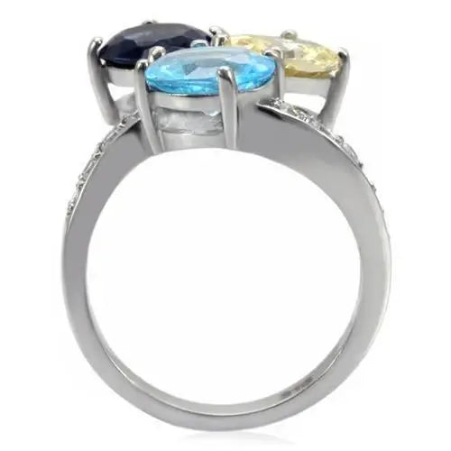 TK094 - High polished (no plating) Stainless Steel Ring with Synthetic Synthetic Glass in Multi Color - Alamode - Flyclothing LLC