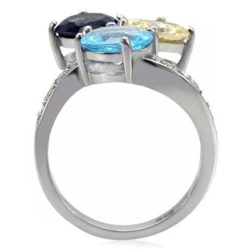 TK094 - High polished (no plating) Stainless Steel Ring with Synthetic Synthetic Glass in Multi Color - Alamode - Flyclothing LLC