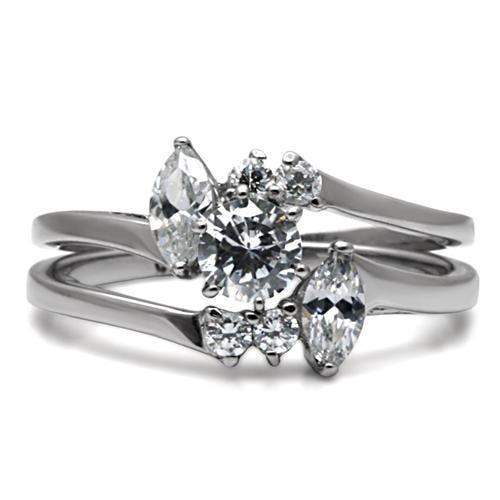 TK096 - High polished (no plating) Stainless Steel Ring with AAA Grade CZ in Clear - Alamode - Flyclothing LLC