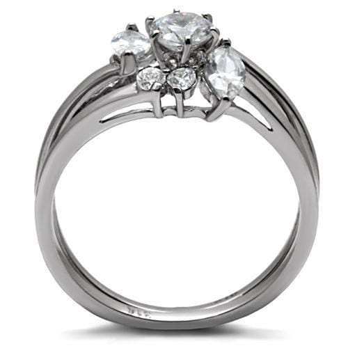 TK096 - High polished (no plating) Stainless Steel Ring with AAA Grade CZ in Clear - Alamode - Flyclothing LLC