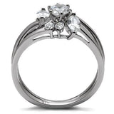 TK096 - High polished (no plating) Stainless Steel Ring with AAA Grade CZ  in Clear - Alamode