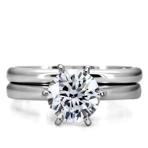 TK097 - High polished (no plating) Stainless Steel Ring with AAA Grade CZ in Clear - Alamode - Flyclothing LLC