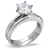 TK097 - High polished (no plating) Stainless Steel Ring with AAA Grade CZ in Clear - Alamode - Flyclothing LLC