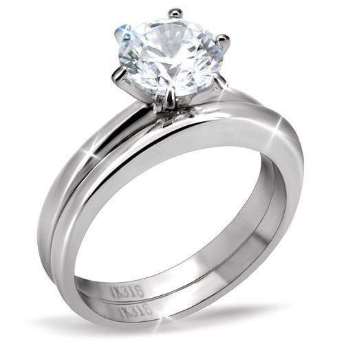 TK097 - High polished (no plating) Stainless Steel Ring with AAA Grade CZ in Clear - Alamode - Flyclothing LLC