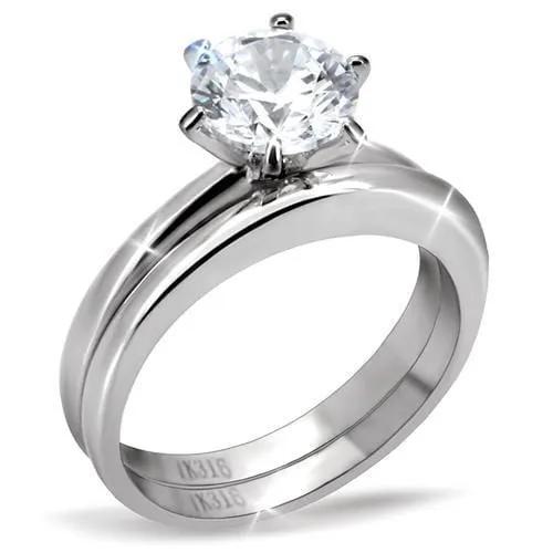 TK097 - High polished (no plating) Stainless Steel Ring with AAA Grade CZ  in Clear - Alamode