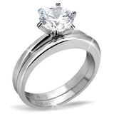 TK097 - High polished (no plating) Stainless Steel Ring with AAA Grade CZ  in Clear - Alamode