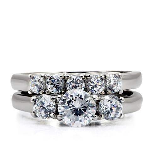 TK098 - High polished (no plating) Stainless Steel Ring with AAA Grade CZ in Clear - Alamode - Flyclothing LLC
