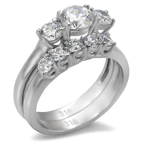 TK098 - High polished (no plating) Stainless Steel Ring with AAA Grade CZ  in Clear - Alamode