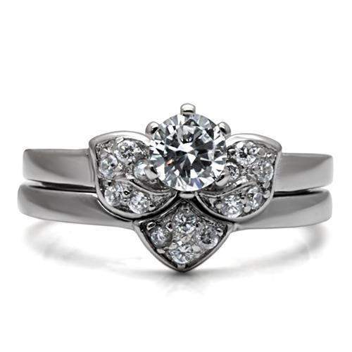 TK099 - High polished (no plating) Stainless Steel Ring with AAA Grade CZ in Clear - Alamode - Flyclothing LLC