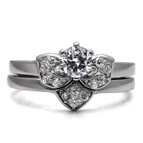 TK099 - High polished (no plating) Stainless Steel Ring with AAA Grade CZ in Clear - Alamode - Flyclothing LLC