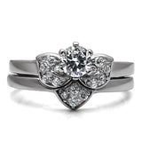 TK099 - High polished (no plating) Stainless Steel Ring with AAA Grade CZ  in Clear - Alamode