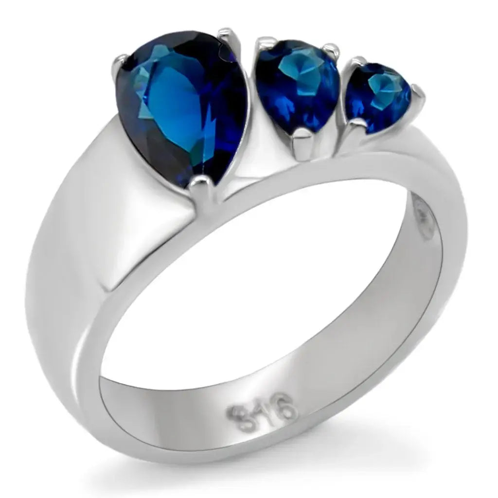 TK0F511 - High polished (no plating) Stainless Steel Ring with Synthetic Synthetic Glass in Montana - Alamode - Flyclothing LLC