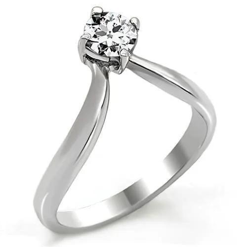 TK0W260 - High polished (no plating) Stainless Steel Ring with AAA Grade CZ  in Clear - Alamode