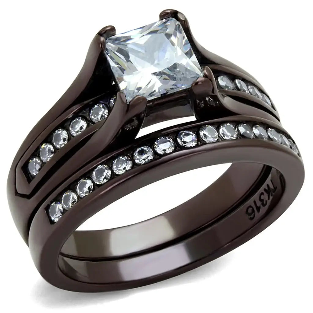 TK0W383DC - IP Dark Brown (IP coffee) Stainless Steel Ring with AAA Grade CZ in Clear - Alamode - Flyclothing LLC