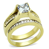 IP Gold(Ion Plating) Stainless Steel Ring with AAA Grade CZ in Clear - Alamode - Flyclothing LLC