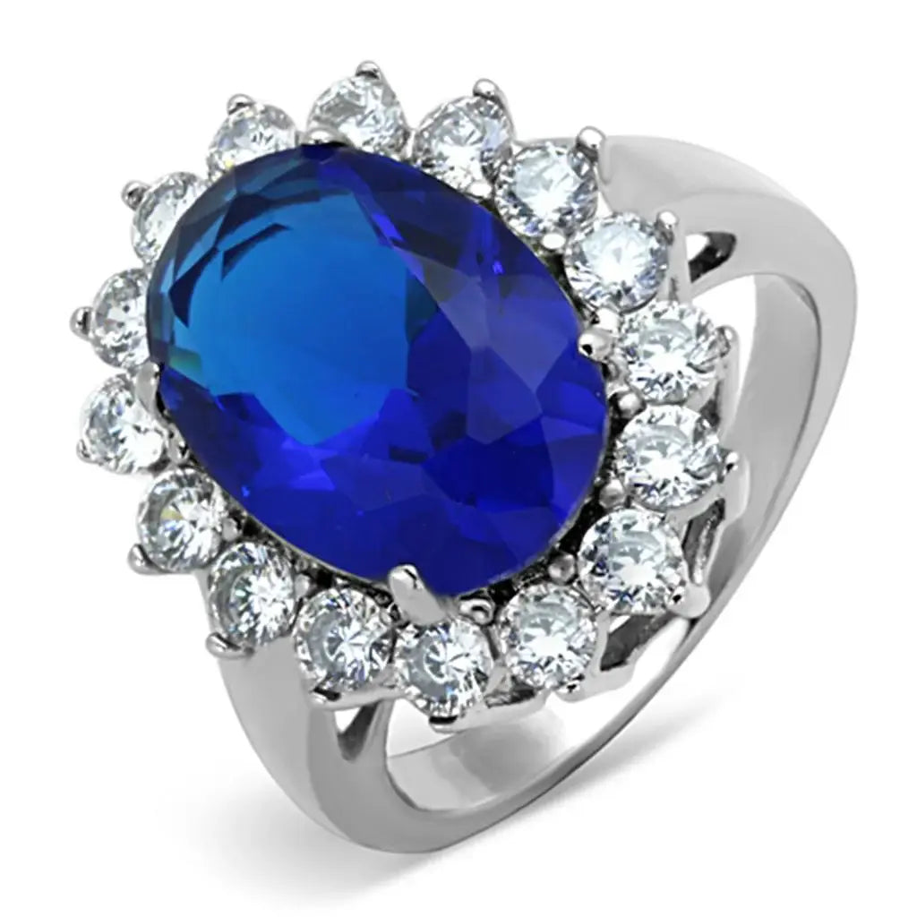 TK0W389 - High polished (no plating) Stainless Steel Ring with Synthetic Synthetic Glass in Montana - Alamode - Flyclothing LLC