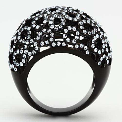 TK1003 - IP Black(Ion Plating) Stainless Steel Ring with Top Grade Crystal in Light Sapphire - Alamode - Flyclothing LLC