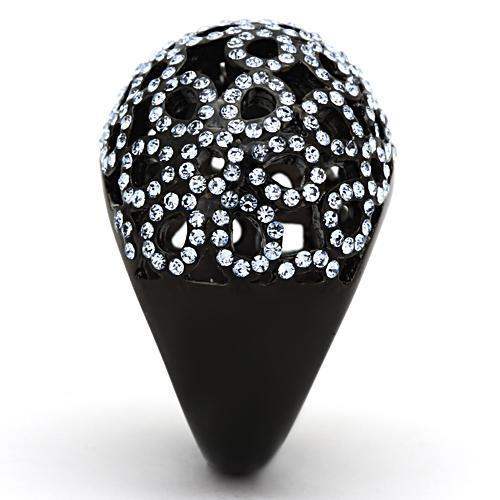 TK1003 - IP Black(Ion Plating) Stainless Steel Ring with Top Grade Crystal in Light Sapphire - Alamode - Flyclothing LLC