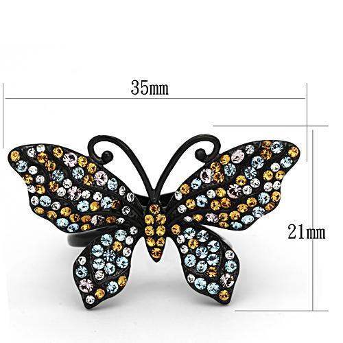 TK1004 - IP Black(Ion Plating) Stainless Steel Ring with Top Grade Crystal in Multi Color - Alamode - Flyclothing LLC