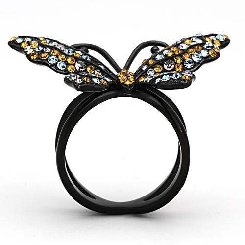 TK1004 - IP Black(Ion Plating) Stainless Steel Ring with Top Grade Crystal in Multi Color - Alamode - Flyclothing LLC