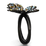 TK1004 - IP Black(Ion Plating) Stainless Steel Ring with Top Grade Crystal  in Multi Color - Alamode