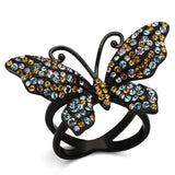 TK1004 - IP Black(Ion Plating) Stainless Steel Ring with Top Grade Crystal in Multi Color - Alamode - Flyclothing LLC