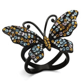 TK1004 - IP Black(Ion Plating) Stainless Steel Ring with Top Grade Crystal  in Multi Color - Alamode