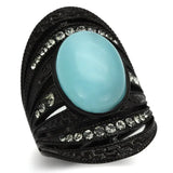 TK1006 - IP Black(Ion Plating) Stainless Steel Ring with Synthetic Cat Eye in Sea Blue - Alamode - Flyclothing LLC