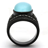 TK1006 - IP Black(Ion Plating) Stainless Steel Ring with Synthetic Cat Eye in Sea Blue - Alamode