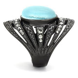 TK1006 - IP Black(Ion Plating) Stainless Steel Ring with Synthetic Cat Eye in Sea Blue - Alamode