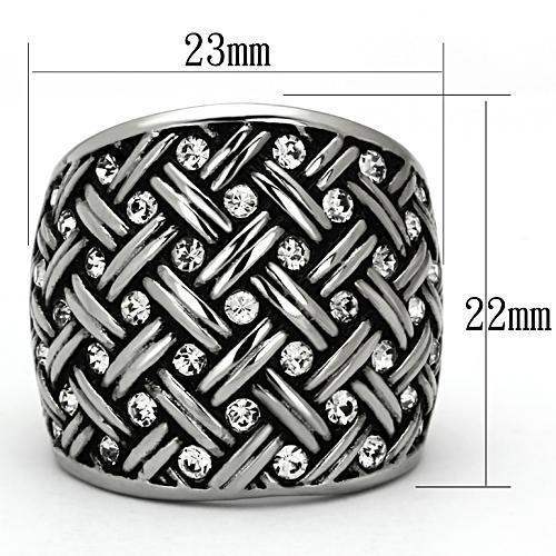 TK1007 - High polished (no plating) Stainless Steel Ring with Top Grade Crystal in Clear - Alamode - Flyclothing LLC