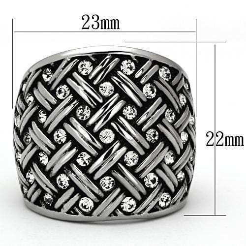 TK1007 - High polished (no plating) Stainless Steel Ring with Top Grade Crystal in Clear - Alamode - Flyclothing LLC
