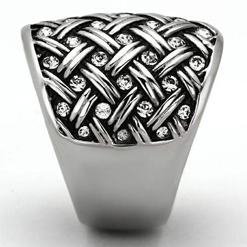 TK1007 - High polished (no plating) Stainless Steel Ring with Top Grade Crystal in Clear - Alamode - Flyclothing LLC