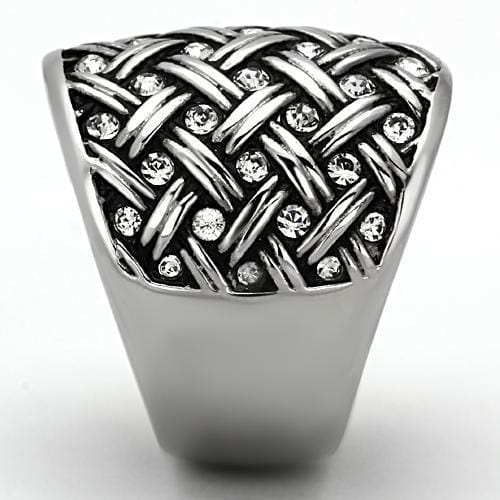 TK1007 - High polished (no plating) Stainless Steel Ring with Top Grade Crystal in Clear - Alamode - Flyclothing LLC