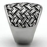 TK1007 - High polished (no plating) Stainless Steel Ring with Top Grade Crystal  in Clear