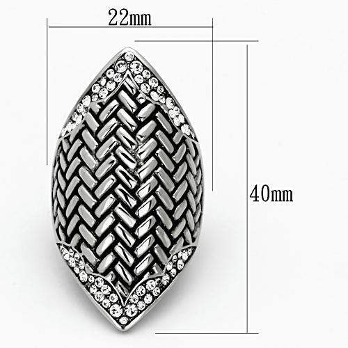 TK1009 - High polished (no plating) Stainless Steel Ring with Top Grade Crystal in Clear - Alamode - Flyclothing LLC