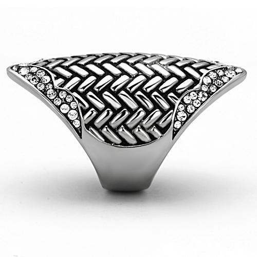 TK1009 - High polished (no plating) Stainless Steel Ring with Top Grade Crystal in Clear - Alamode - Flyclothing LLC