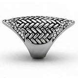 TK1009 - High polished (no plating) Stainless Steel Ring with Top Grade Crystal in Clear - Alamode - Flyclothing LLC