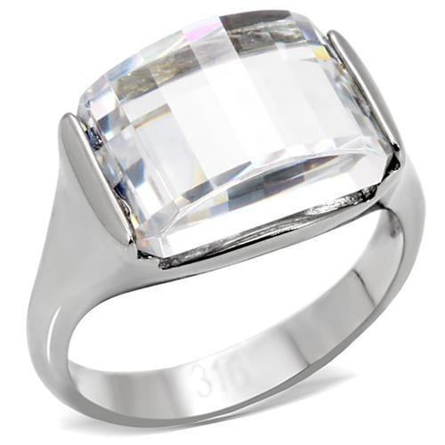 TK100 - High polished (no plating) Stainless Steel Ring with AAA Grade CZ  in Clear - Alamode