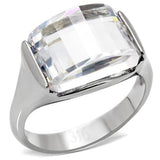 TK100 - High polished (no plating) Stainless Steel Ring with AAA Grade CZ  in Clear - Alamode