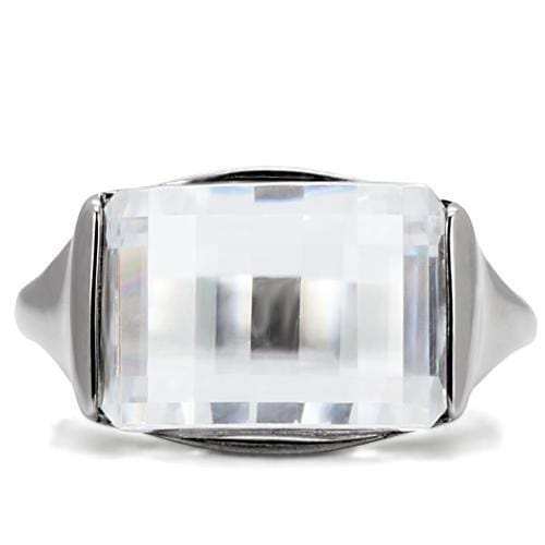 TK100 - High polished (no plating) Stainless Steel Ring with AAA Grade CZ in Clear - Alamode - Flyclothing LLC
